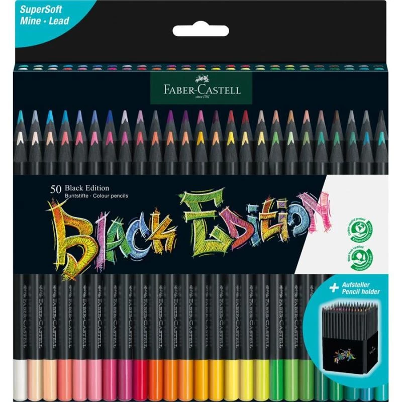 Farebné ceruzky Faber-Castell 116450, viacfarebná sada, 50 kusov, mäkká tuha, kartónová krabica