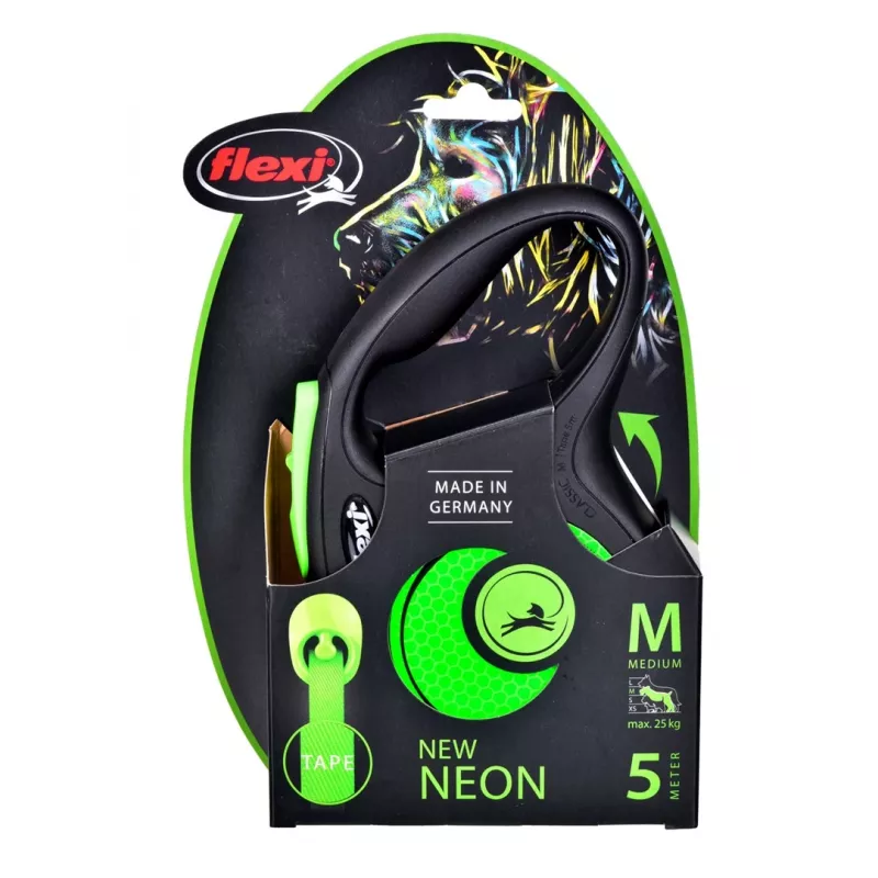 FLEXI nový Neon M - navíjacie vodítko - 5 m