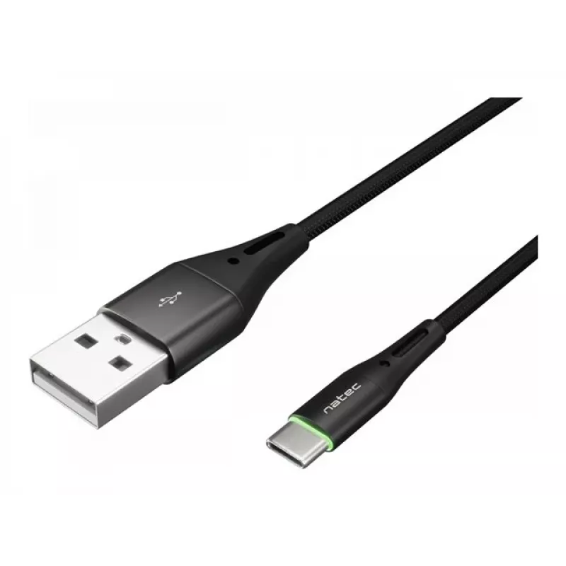 NATEC kábel USB-C/A 2.0 1m prati LED čierny nylon
