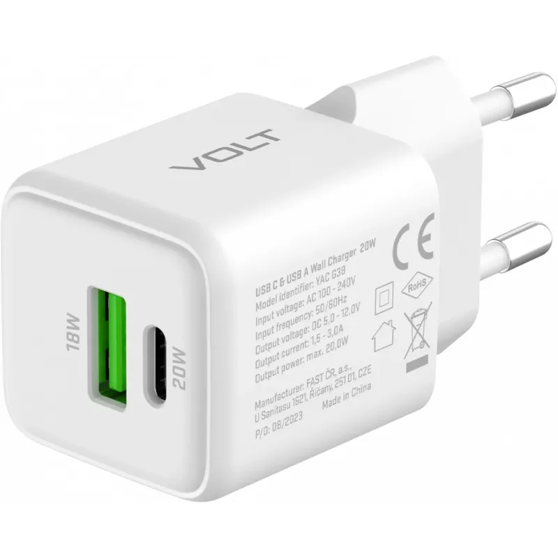 USB-C/A sieťová nabíjačka YENKEE YAC G38 20W 3A Power Delivery (USB-C a USB-A)