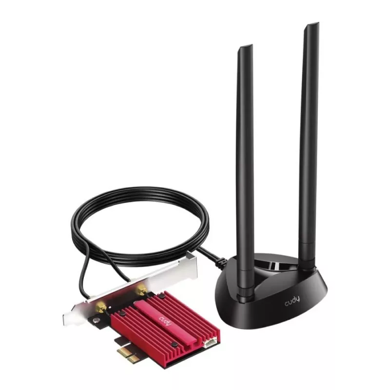 Interná WLAN Bluetooth sieťová karta Cudy WE9300S PCIe, Wi‑Fi 7 (802.11be) tri-band 2.4/5/6 GHz, 5765 Mbit/s, Bluetooth 5.4, externá 2x2 anténa