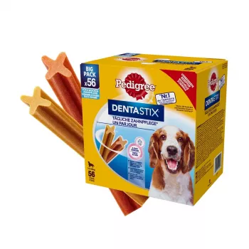 Zubné pochúťky pre psov Pedigree DentaStix 1,44 kg pre dospelých psov stredných plemien – hovädzina & kura, starostlivosť o zuby, vitamín E
