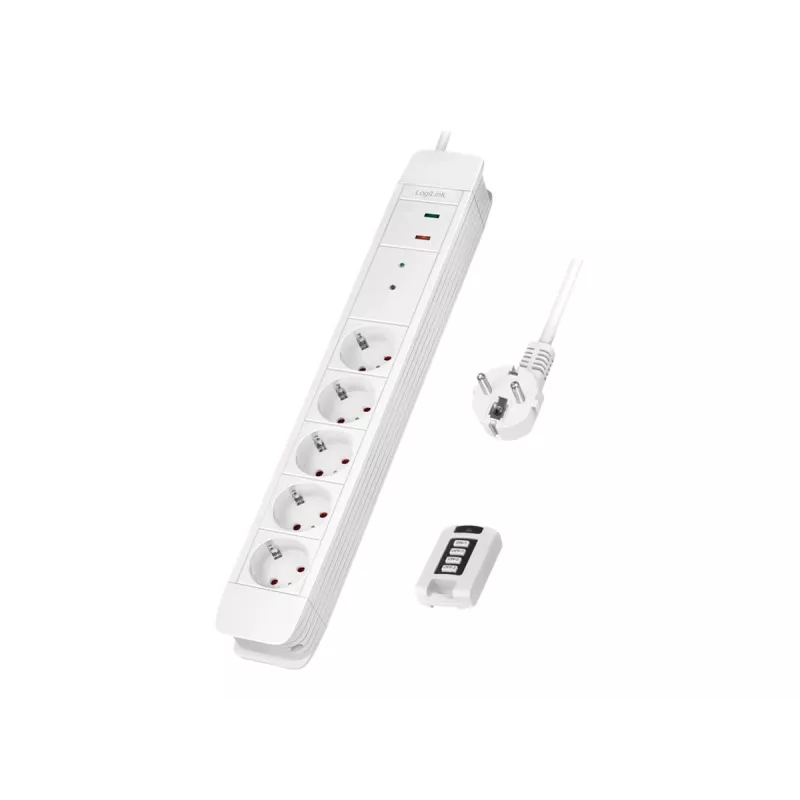 LogiLink LPS402 rozbočovač napájania 1,5 m 5 AC zásuviek pre interiér biely