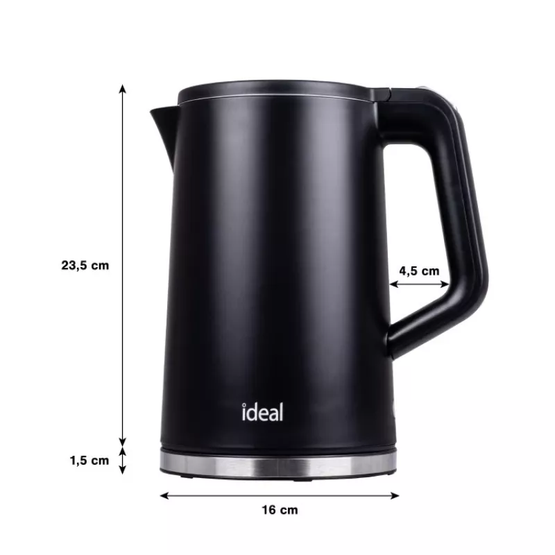 IDEAL Kanvica 1,7 l, Oceľové telo, výkon 1500 W, čierna