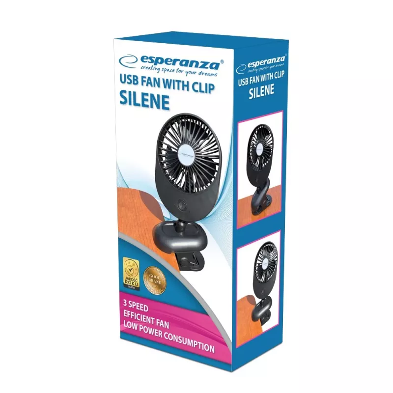Ventilátor Esperanza EHF103K, kompaktný USB ventilátor, ČIERNY