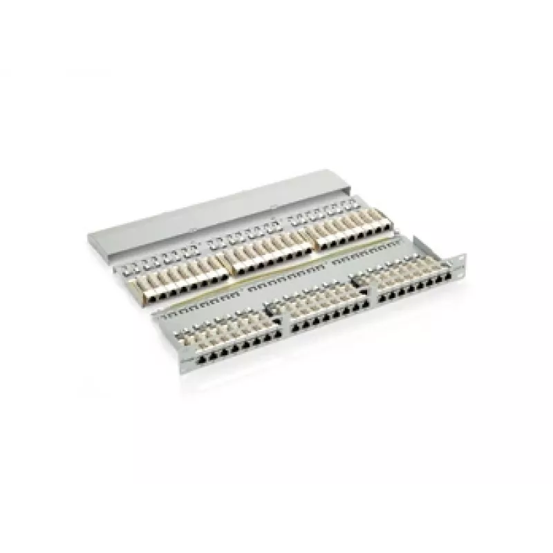 Equip 48-port Cat.6 tienený patch panel, čierny, RJ-45, zlatý, Cat6, rackmontáž, 1U, čierny
