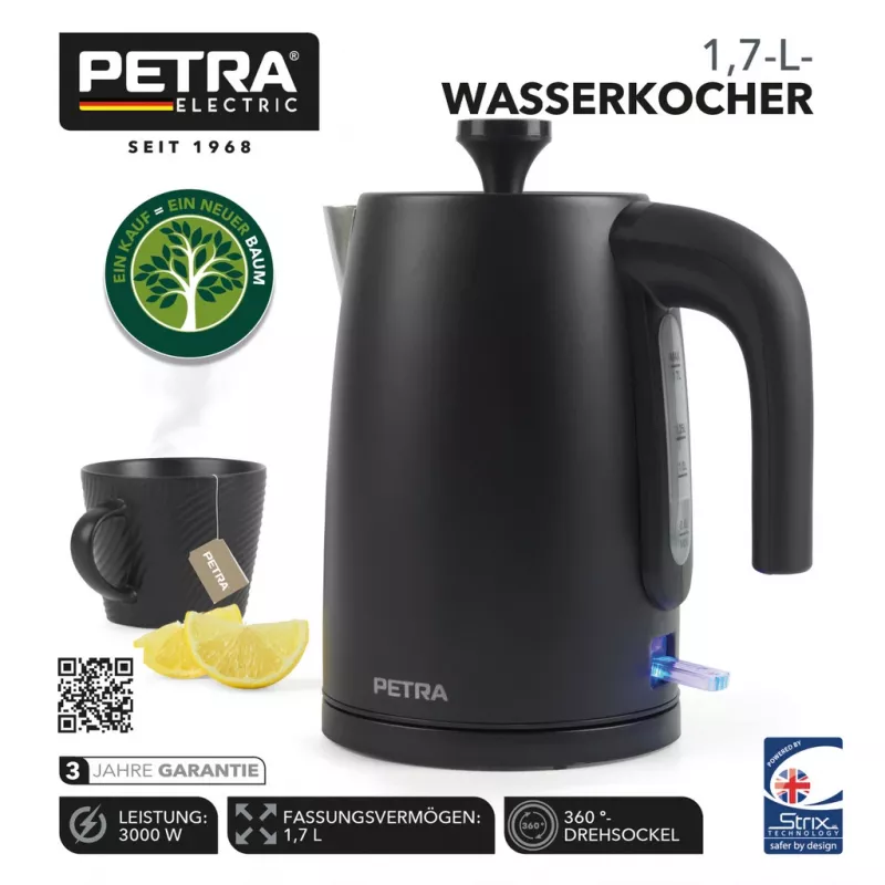 Rýchlovarná kanvica Petra 1,7 l 3 kW matná čierna