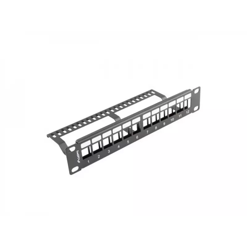 Lanberg PPKS-9112-B Prázdny prepojovací panel 12 portov 1U 10 palcov s organizérom Keystone, čierny