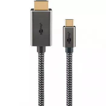 USB pletený adaptérový kábel, USB-C konektor samec > HDMI konektor samec, 4K / 60 Hz (čierna/strieborná, 2 metre)