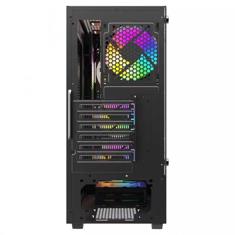 PC skriňa SAVIO Noctis Flow RGB — Cube, ATX/Mini-ITX, 3x 120 mm predné ventilátory, bočné okno z tvrdeného skla, max. GPU 35 cm