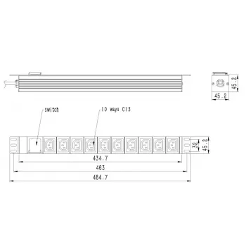Rozvodná jednotka GEMBIRD EG-PDU-10C132C19 — 10x C13 zásuviek, 1HE rack, 16A C19 vstup, 2 m kábel, 3500 W