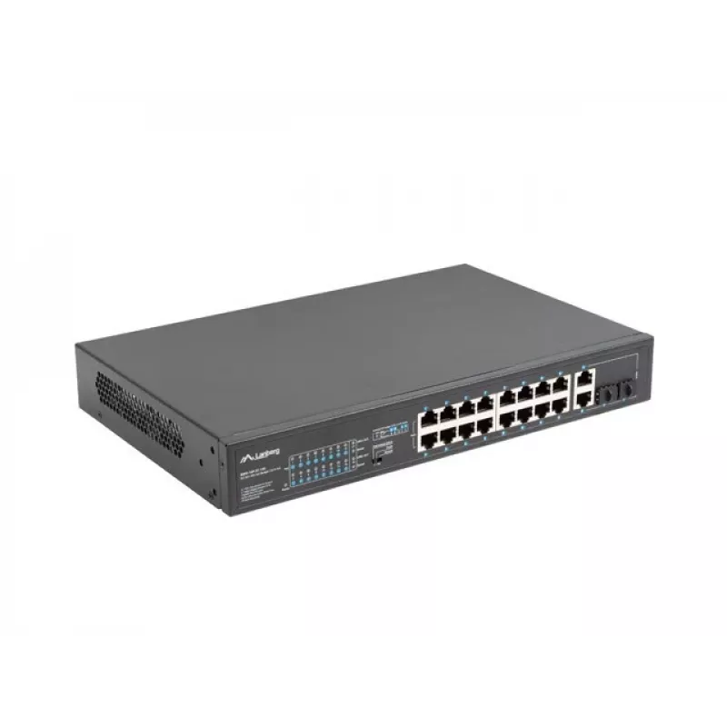 Lanberg RSFE-16P-2C-150 nespravovaný PoE+ prepínač, 16x 10/100 PoE+, 2x Gigabit Combo, 150 W, 1U rack
