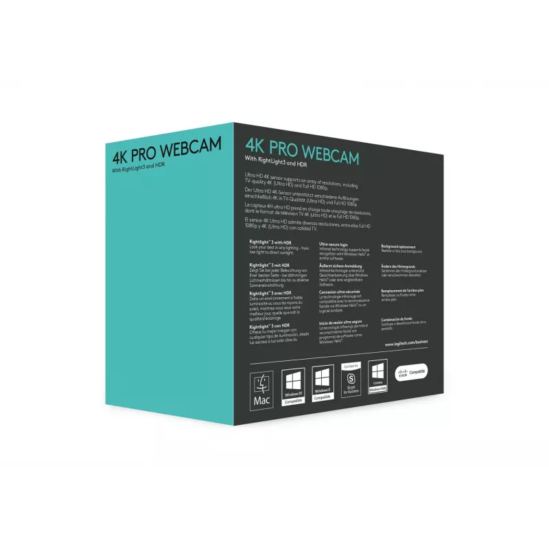 Logitech BRIO 4K Ultra HD Pro webkamera 960-001106, 4096x2160, HDR, RightLight 3, 5-násobný digitálny zoom, automatické ostrenie, USB 3.0 (USB-C), čierna