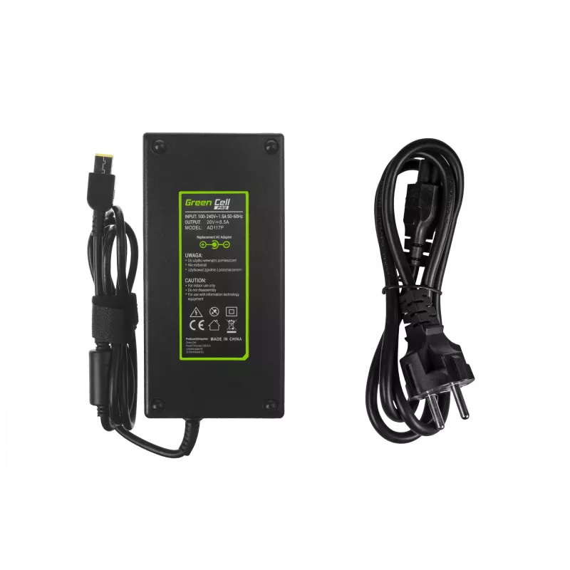 Napájací zdroj Green Cell AD117P 170W 20V 8,5A pre Lenovo notebooky, interiér AC/DC, čierny