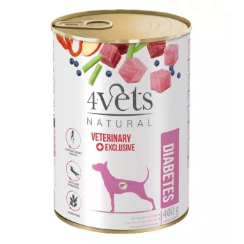 Mokré krmivo pre psov 4vets Natural Diabetes 400 g – diétne krmivo pre diabetických dospelých psov, morčacie, 400 g, bielkoviny 5,5 %, tuk 3,3 %