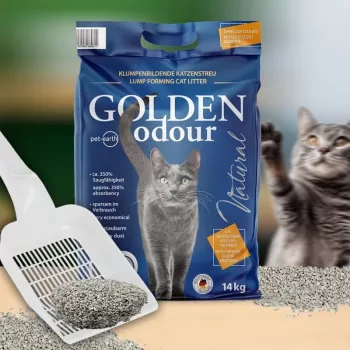 Mačacia podstielka Golden Grey 7 kg — hrudkujúca bentonitová mačacia podstielka, bezprašná, odstraňuje zápach
