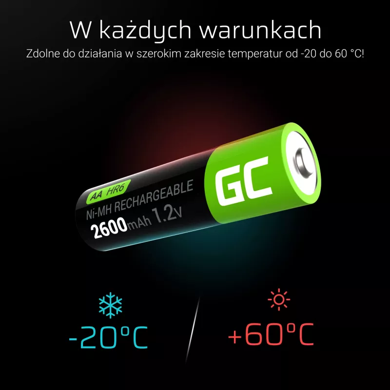Nabíjateľná batéria Green Cell GR01 AA NiMH 1,2 V 2600 mAh, 4 ks, zelená