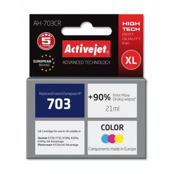 Atramentová kazeta ActiveJet AH-703CR kompatibilná pre HP, farba (azúrová/purpurová/žltá), High (XL) 21 ml, pigmentová