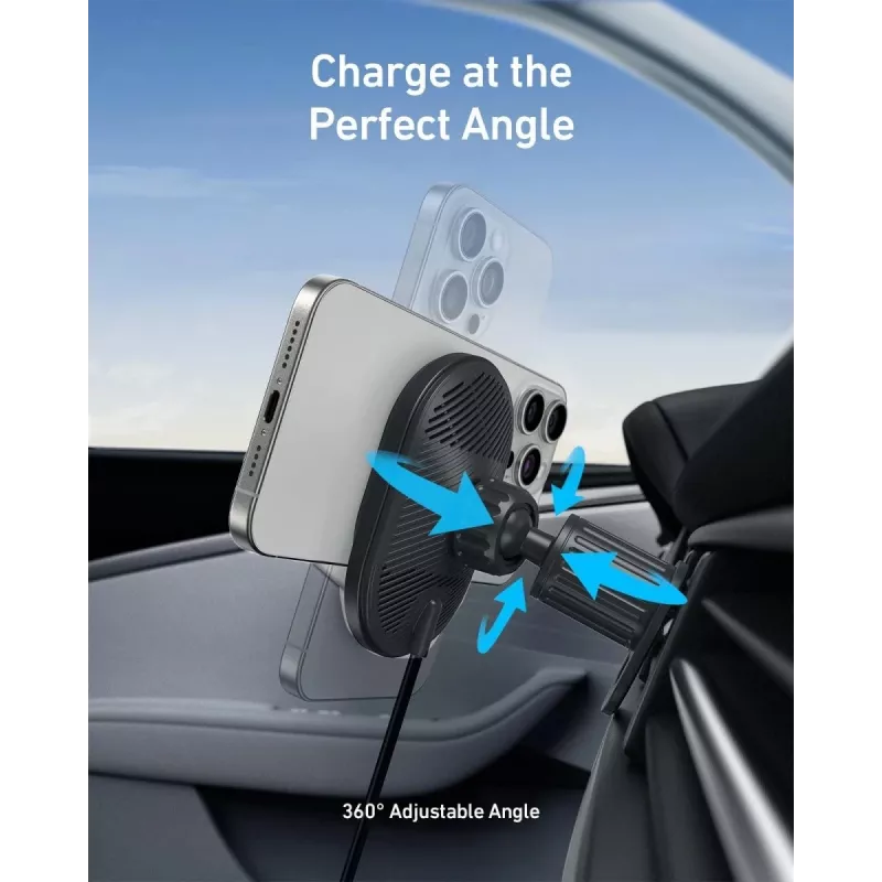 Bezdrôtová magnetická autonabíjačka Anker MagGo 15W — magnetické 15W Qi rýchlonabíjanie pre smartfóny, čierna