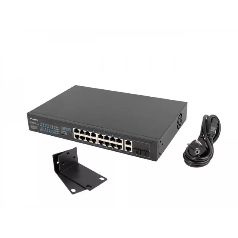Lanberg RSFE-16P-2C-250 nespravovaný PoE+ prepínač, 16x 10/100 PoE+, 2x Gigabit Combo, 250 W, 1U rack