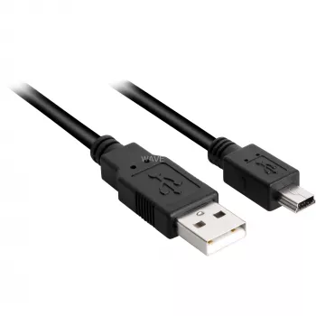 USB 2.0 kábel, USB-A konektor samec > Mini-USB konektor samec (čierny, 0,5 metra, dvojito tienený)