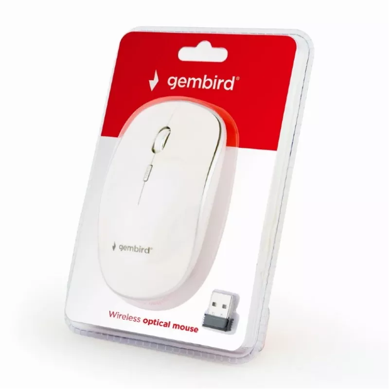 Bezdrôtová myš GEMBIRD MUSW-4B-01-W, obojručná, optická 1600 DPI, 4 tlačidlá, RF Wireless, biela