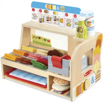 Melissa & Doug drevený pult na sendviče s krájačom – 56-dielna sada hračiek na jedlo – FSC certifikát