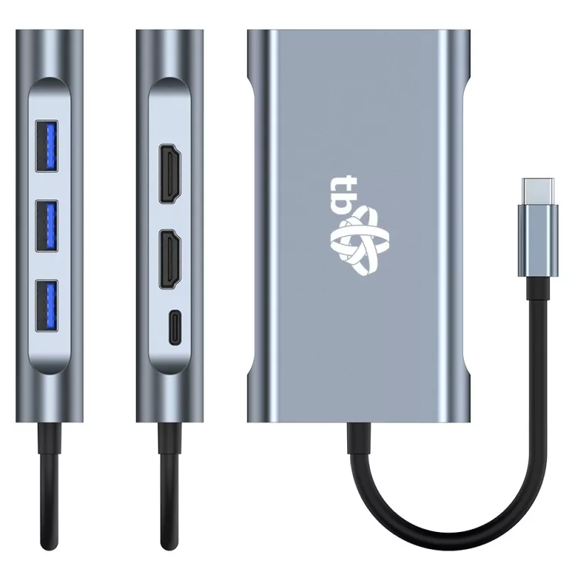 HUB 8in1 adaptér USB C HDMI x2 USB VGA RJ45 PD