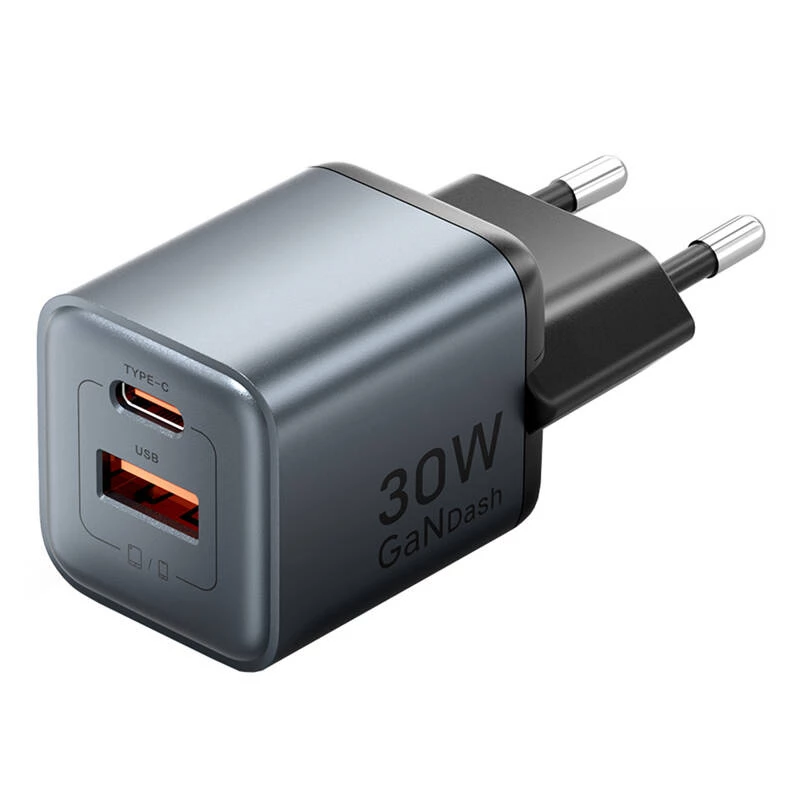 Vention FEWH0-EU 30W GaN nabíjačka — 1× USB-C, 1× USB-A, 30 W, čierna