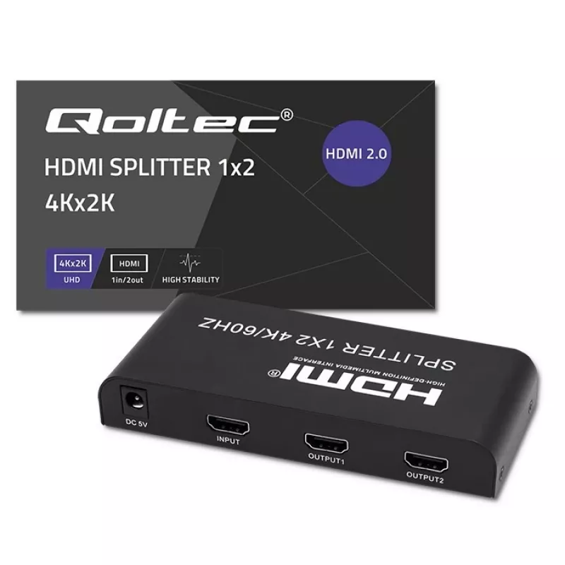 Qoltec 51797 Aktívny HDMI splitter 2 x HDMI 4K x 2K | 6 Gb/s | 60 Hz