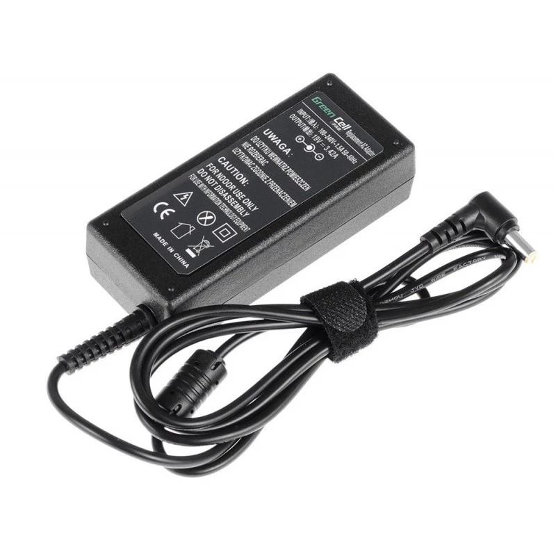 Napájací zdroj Green Cell AD01P — 60 W, 19 V 3,42 A, napájací zdroj do notebooku pre interiér, čierny