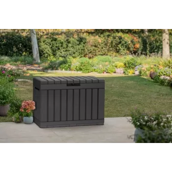 Úložná skrinka na vonkajšie použitie Keter Kentwood 190L — 190 litrov, grafitová, sklopné dvere, 823×457×577 mm