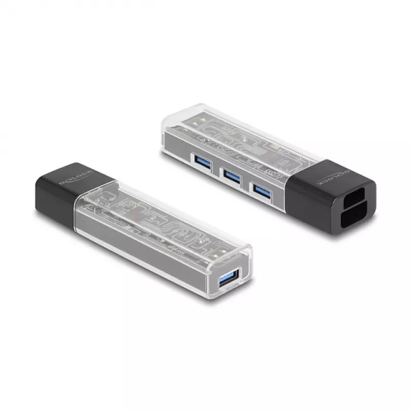 DELOCK USB 3.2 Gen 1 (3.1 Gen 1) 4-portový hub s Type-A + Type-C host (5000 Mbit/s) čierna/transparentná