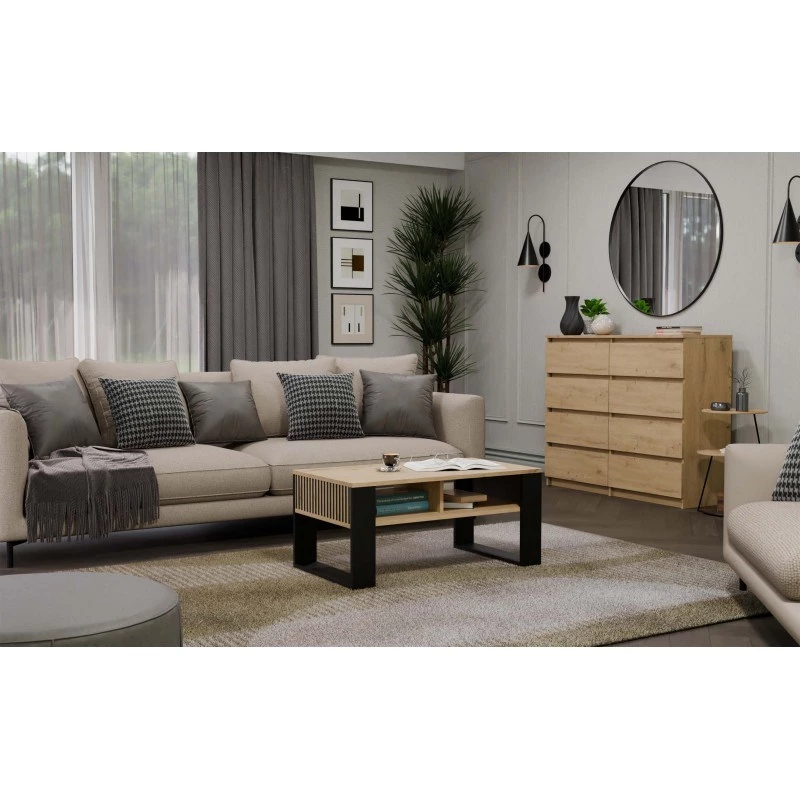 top e shop STOLIK KAWOWY ŁAWA MODERN 2P štíhly Dub Artisan čierne lamely