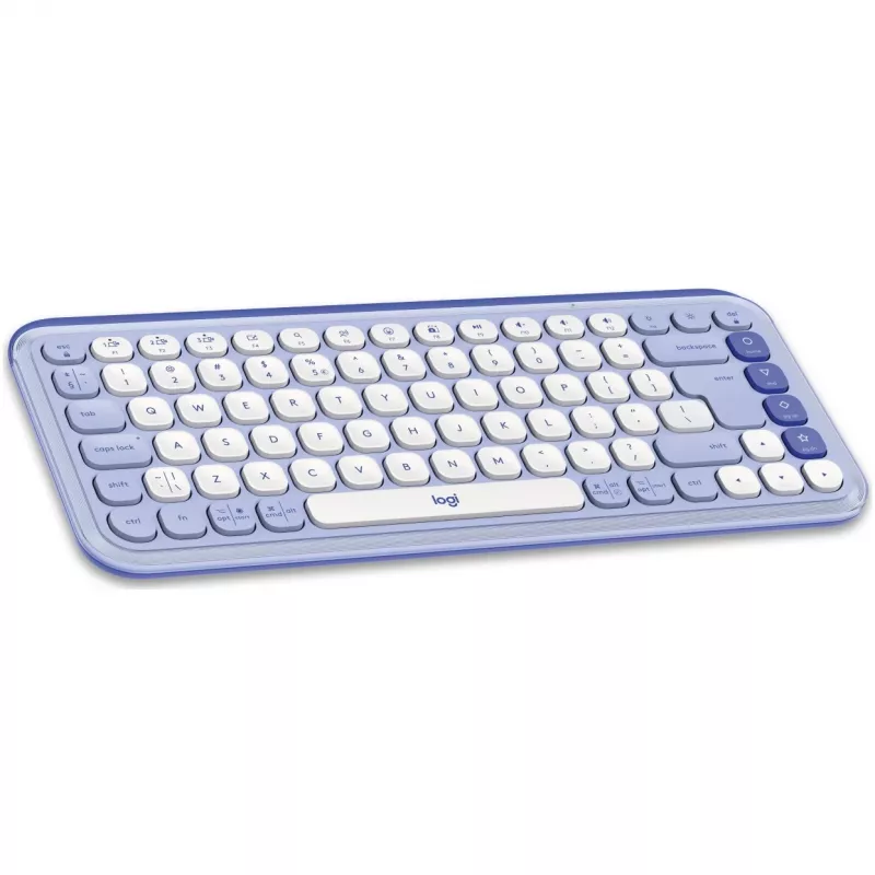 Logitech POP Icon Combo – sada klávesnice a myši – bezdrôtová – Bluetooth LE – QWERTY – US International – fialová, Off-White (920-013078)