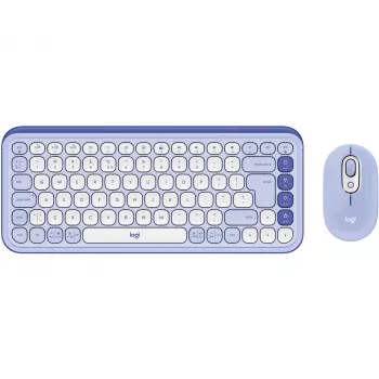 Logitech POP Icon Combo – sada klávesnice a myši – bezdrôtová – Bluetooth LE – QWERTY – US International – fialová, Off-White (920-013078)