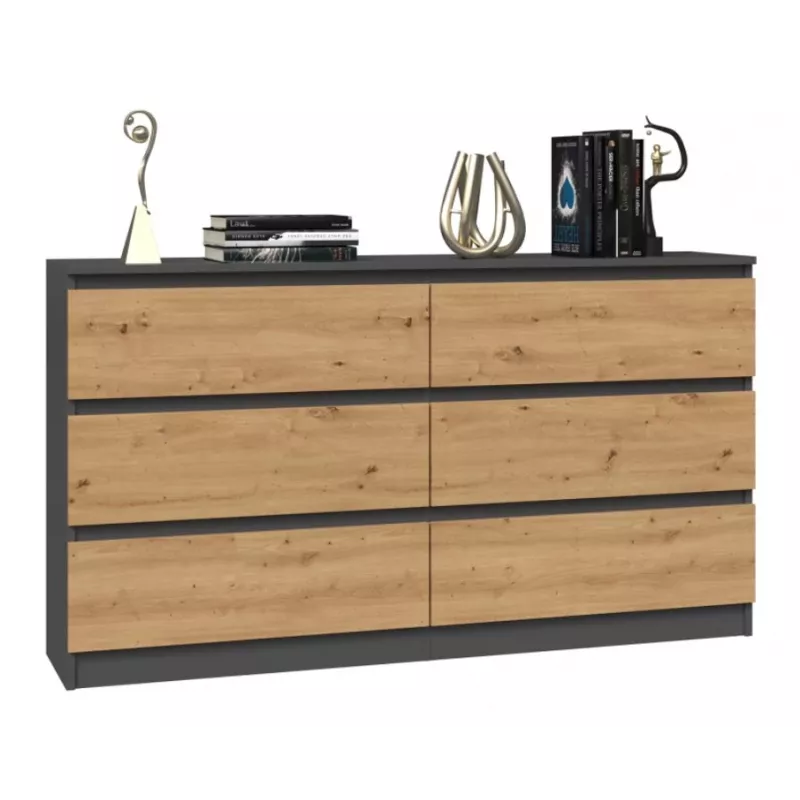 Komoda Top e Shop M6 140 ANT/ART, 6 zásuviek, antracit dub, 1380×750×400 mm