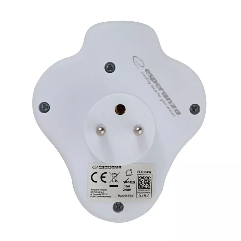 Esperanza ELK304W elektrický rozdeľovač, 3 zásuvky s vypínačom, biely