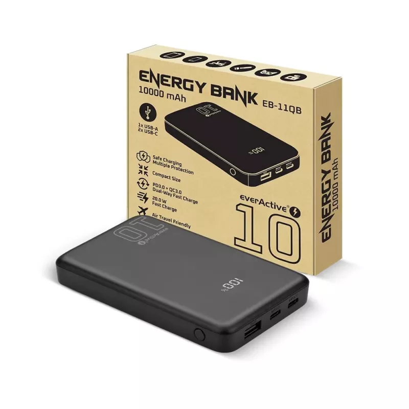 Prenosná powerbanka everActive EB-11QB 10 000 mAh, 2× USB-C 20W (QC4.0)