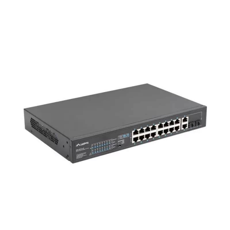 Lanberg RSFE-16P-2C-250 nespravovaný PoE+ prepínač, 16x 10/100 PoE+, 2x Gigabit Combo, 250 W, 1U rack