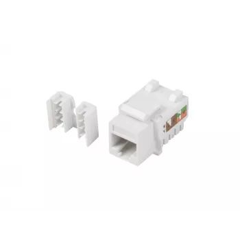 Keystone modul LANBERG KSU6-1090, Cat6 U/UTP plochý, RJ-45 konektor samec na LSA konektor samica, AWG 22/26, 14.5×16.1 mm, biela