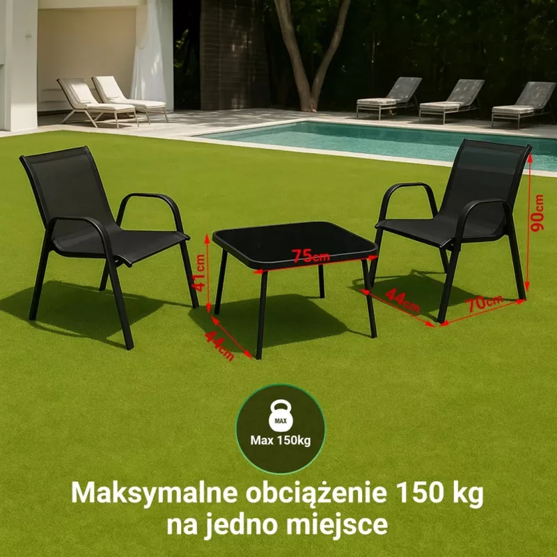 Extralink Black Forest záhradná súprava, Textilene dve stoličky + čierny stôl