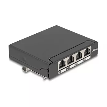 Patch panel DELOCK Mini Desktop RJ45 4 porty Cat.6A tienený čierny, kov, 90×22×93 mm