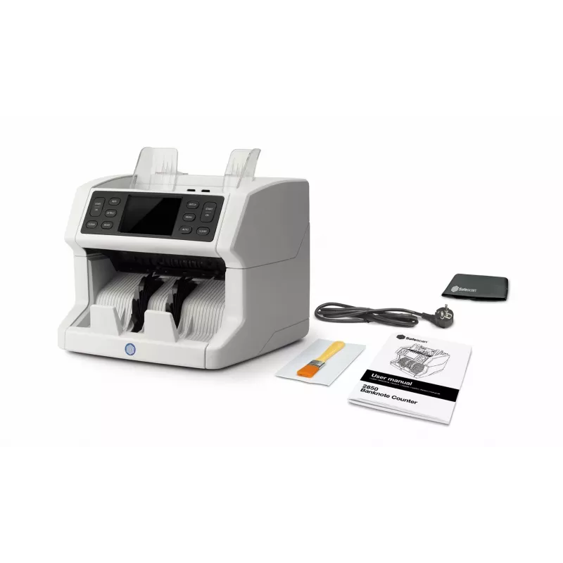 Safescan 2850 počítačka bankoviek s detekciou falzifikátov (UV, magnetická, veľkosť), 1500 bankoviek/min, dotykový displej, biela
