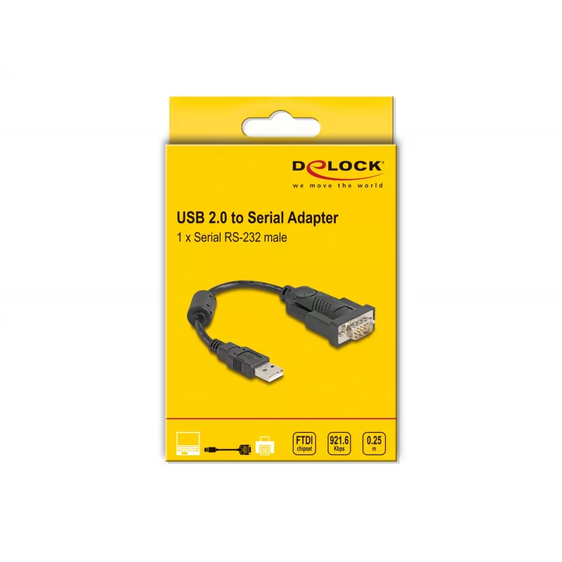 DeLOCK 61549 sériový kábel čierny 0,25 m USB Type-A RS-232