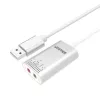 Unitek Y-247A USB stereo zvuková karta, USB 2.0 typ A na 2x minijack 3,5 mm, hliník, 47 x 28 mm, strieborná
