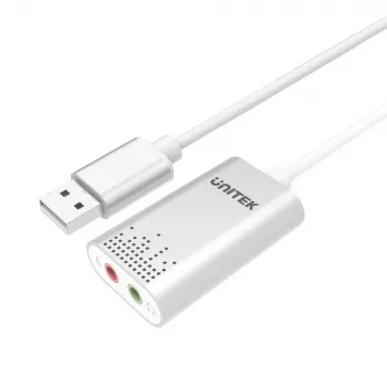 Audio konvertor Unitek Y-247A, strieborná, USB Type-A konektor, kompaktný 12×28×46 mm