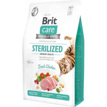 Suché krmivo pre mačky Brit bez obilnín Sterilized Urinary 2 kg – pre sterilizované dospelé mačky, kura, 32 % bielkovín, podpora močových ciest