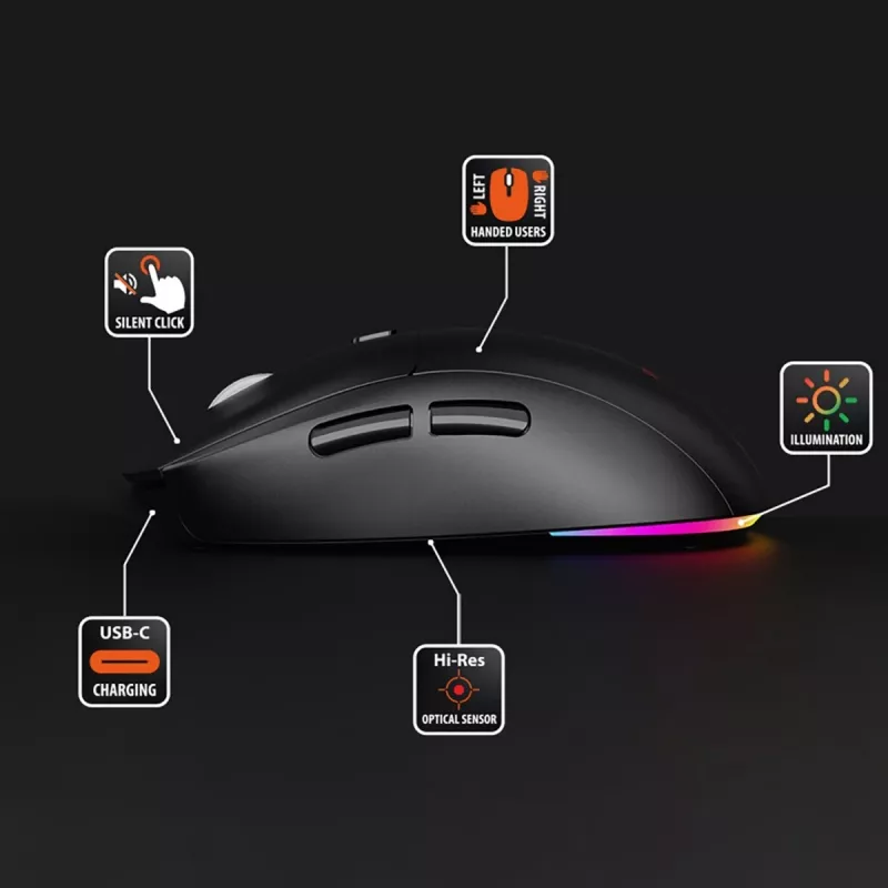 Bezdrôtová myš MEDIA-TECH MT1124 BT/RF Silent & Recharge — obojručná, 3200 DPI, Bluetooth + 2,4 GHz USB, 6 tlačidiel, nabíjateľná