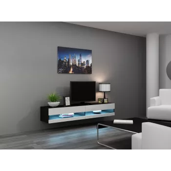 TV stojan cama meble VIGO NEW 30/180/40, 1800×400×300 mm, čierna vrchná doska, rám z drevotriesky